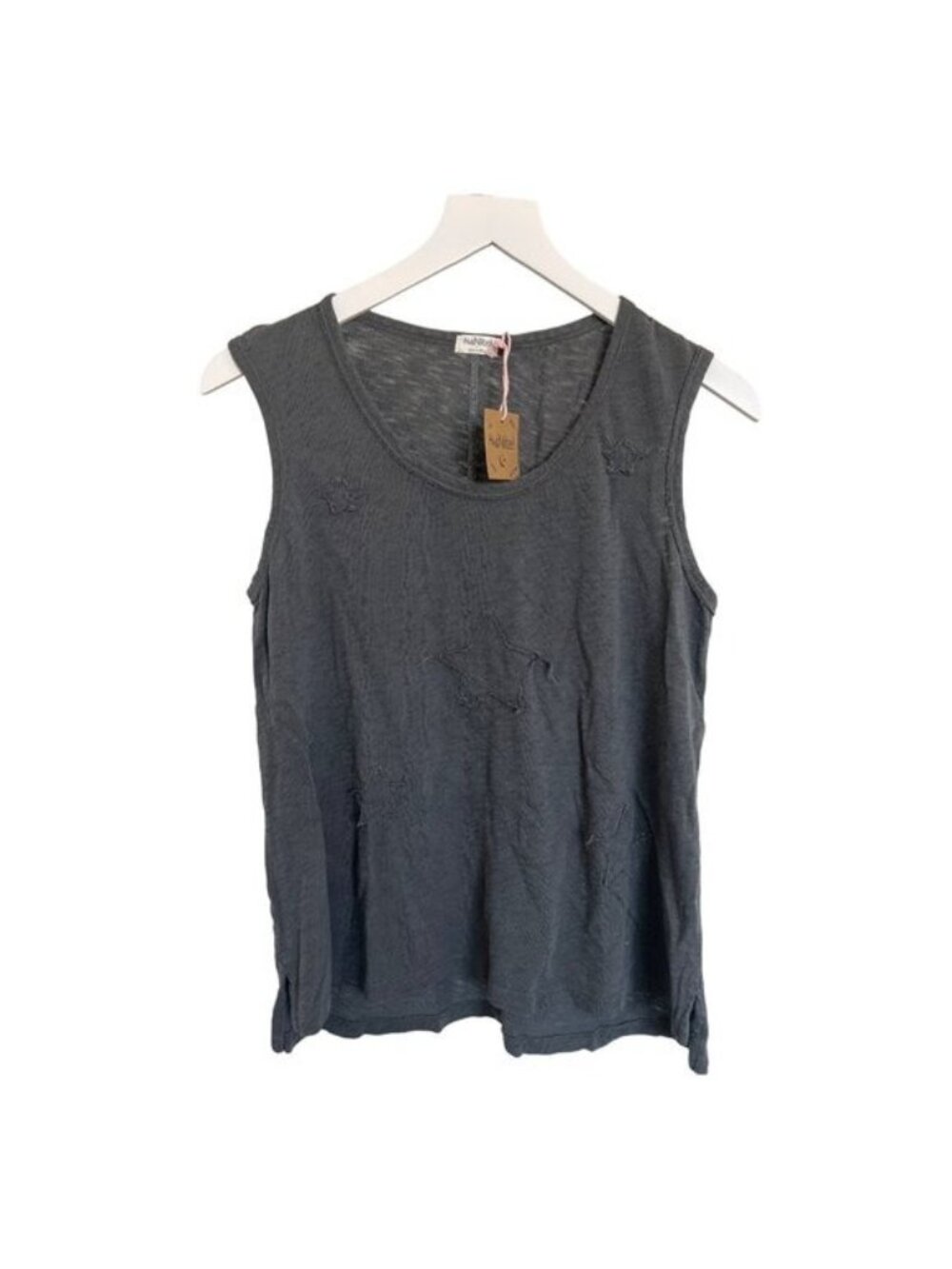 Hello Nite Charcoal Grey Burnout Star Tank Top Distressed Design
